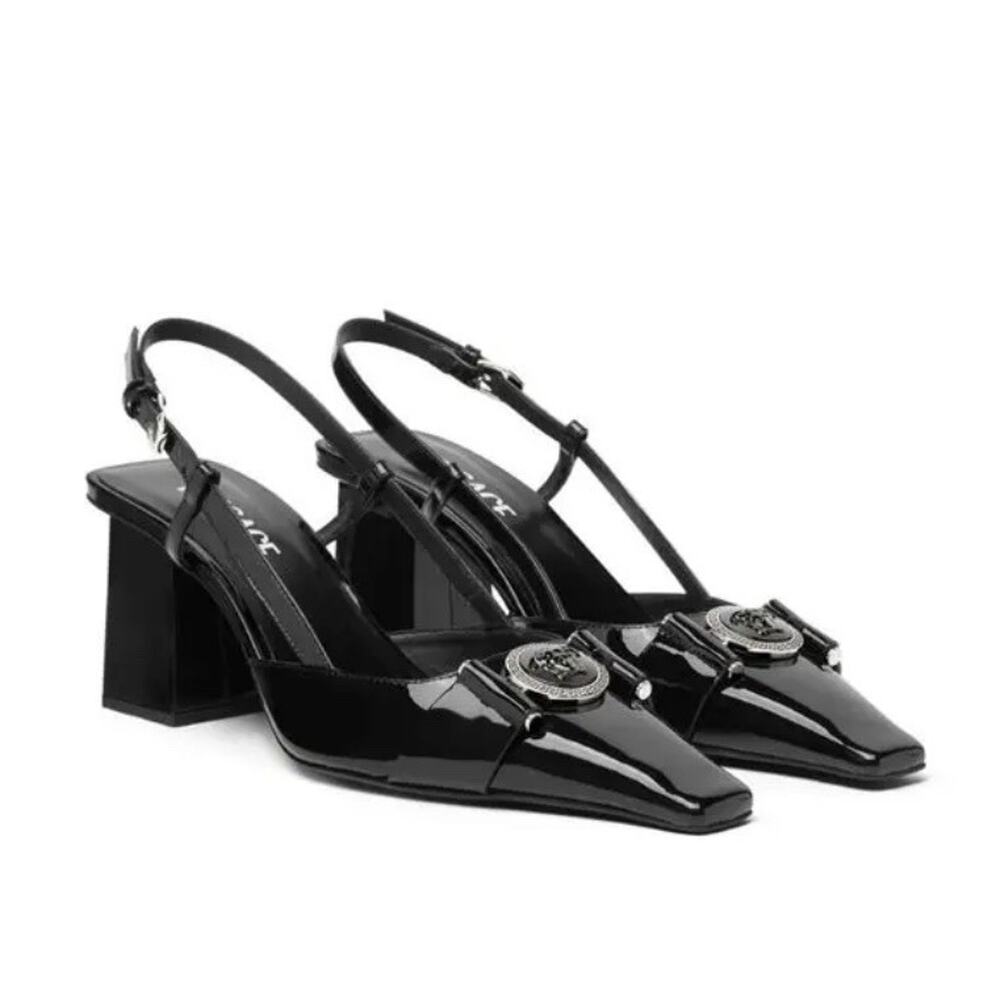 NIB Versace Medusa Slingback EU 40 US 10 Black Patent Leather Pumps $1,195